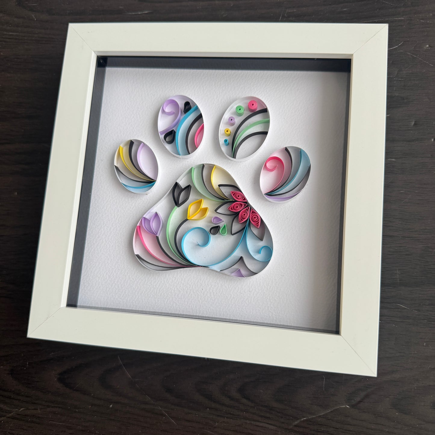 Rainbow Retro Paw Print Quilling Art