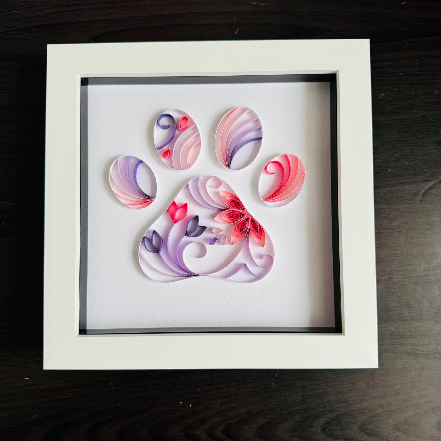 Pink & Purple Paw Print Quilling Art