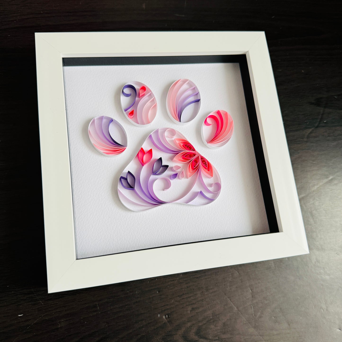 Pink & Purple Paw Print Quilling Art