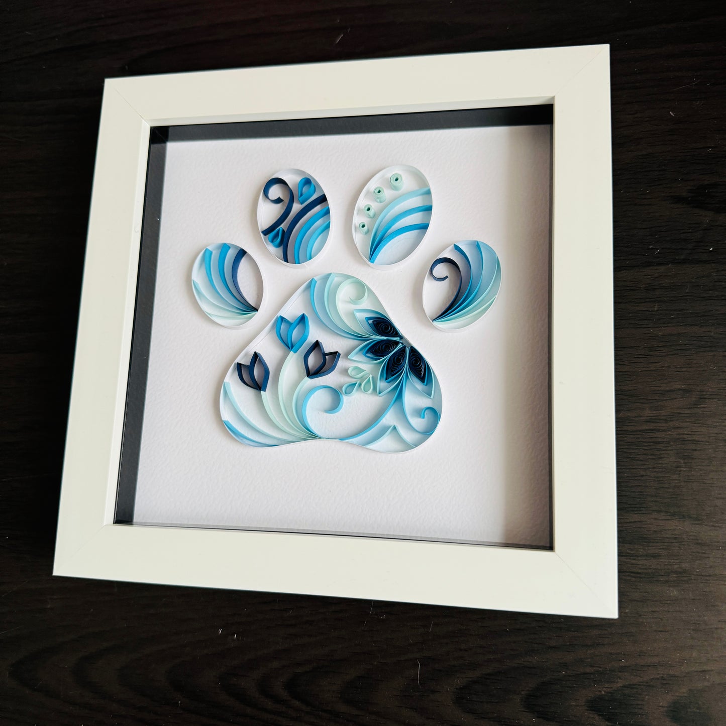 Blue Paw Print Quilling Art