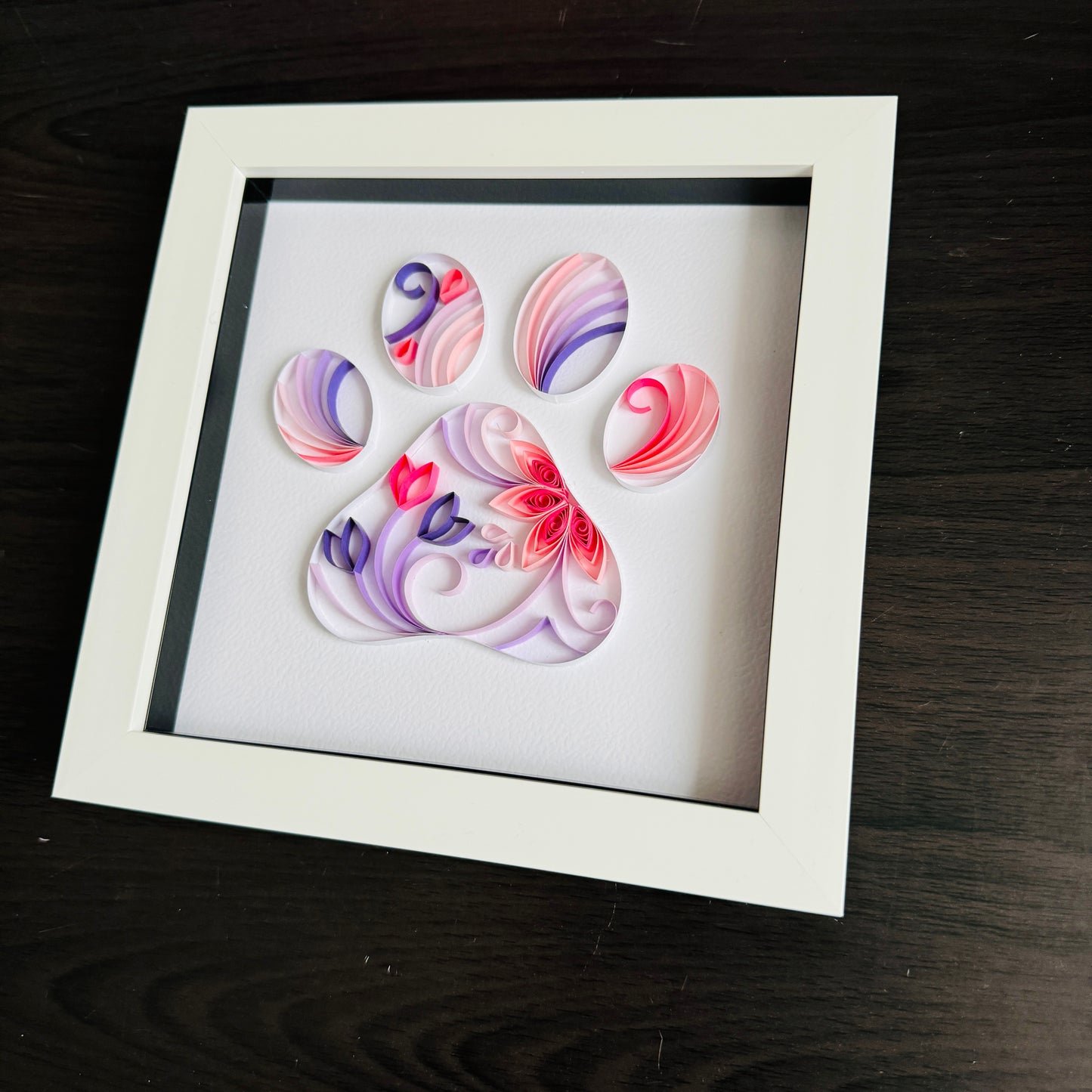 Pink & Purple Paw Print Quilling Art