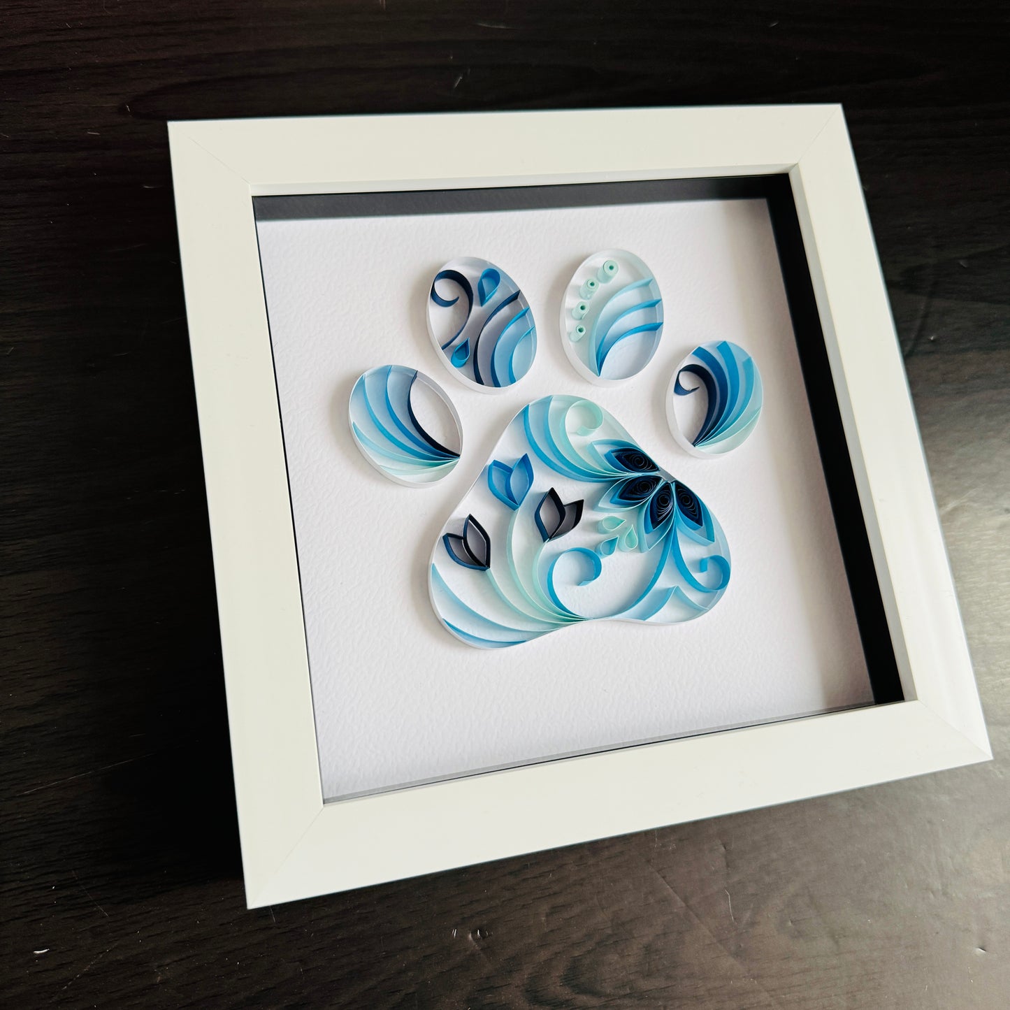 Blue Paw Print Quilling Art