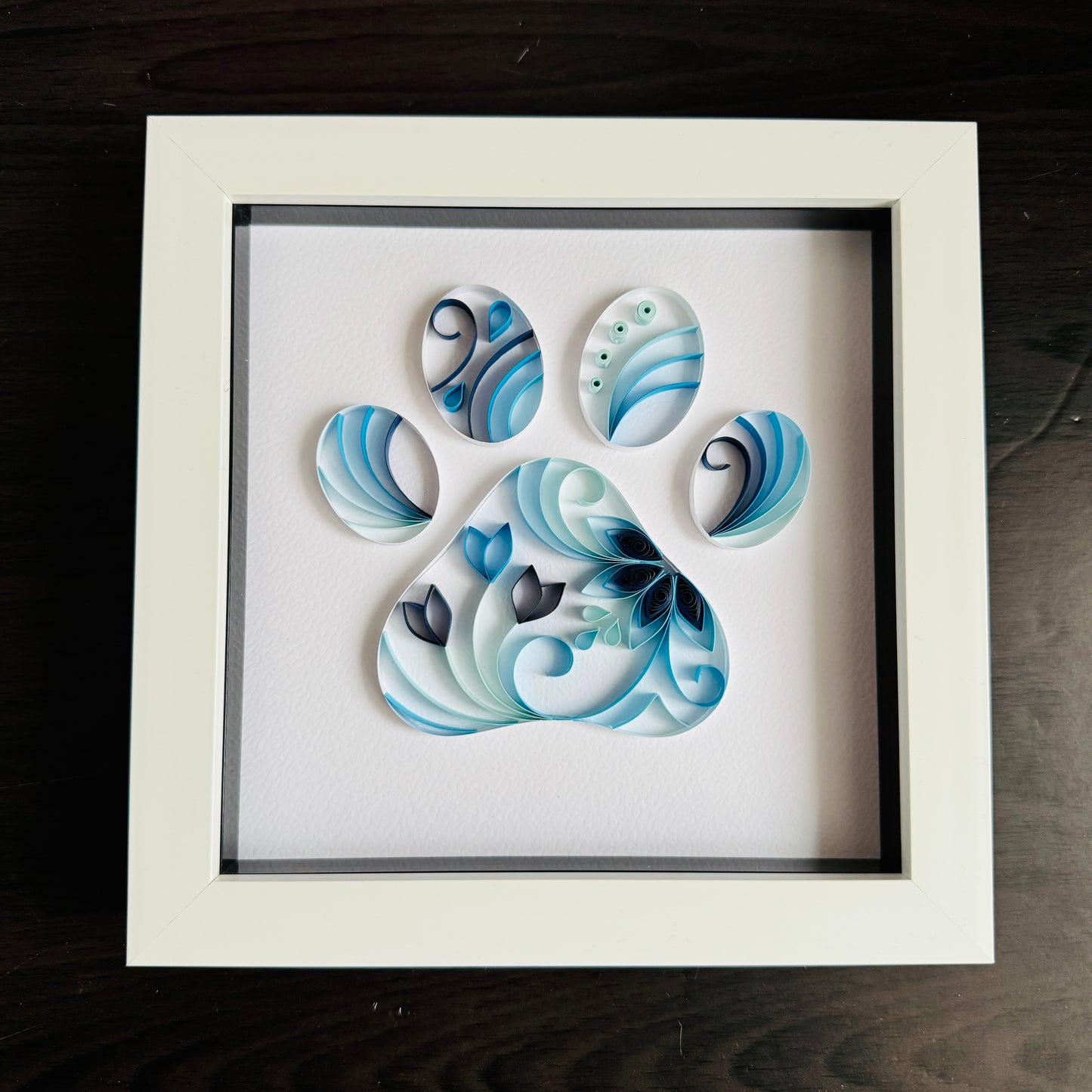 Blue Paw Print Quilling Art