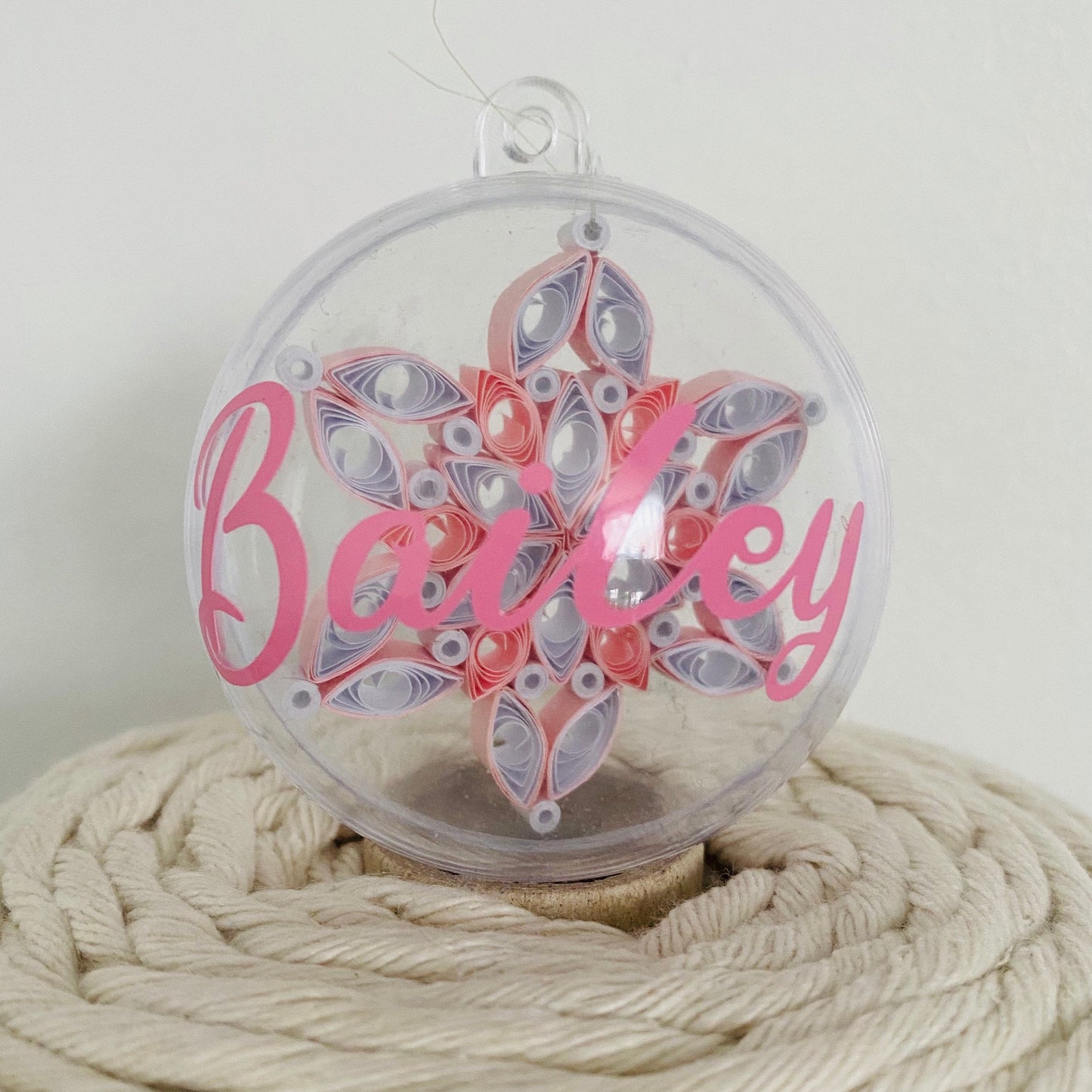 Personalised quilled snowflake in a Bauble Christmas Tree Ornament