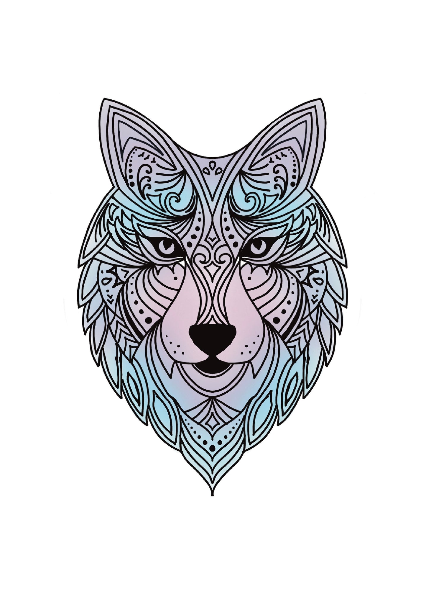 Tribal Wolf print A5 - blue and purple