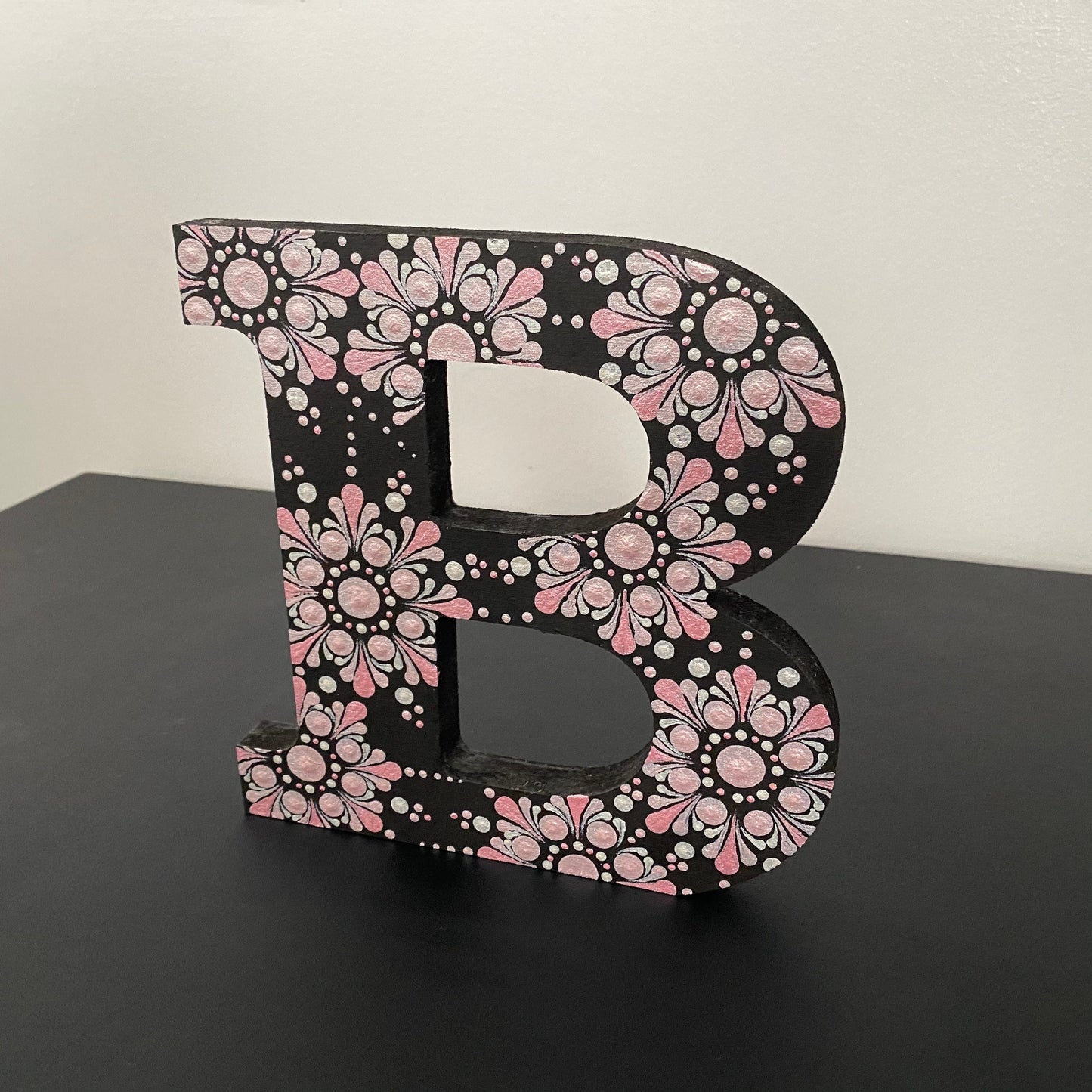 Dot Art Wooden Hand Painted Mandala Letter B - free standing