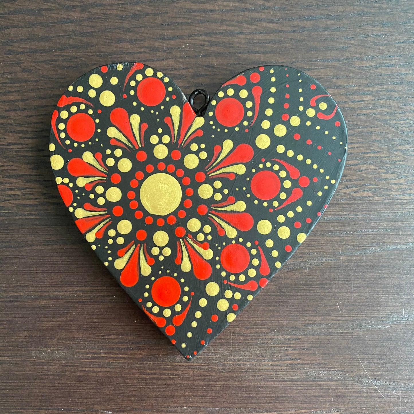Hand painted hanging heart in dot art mandala