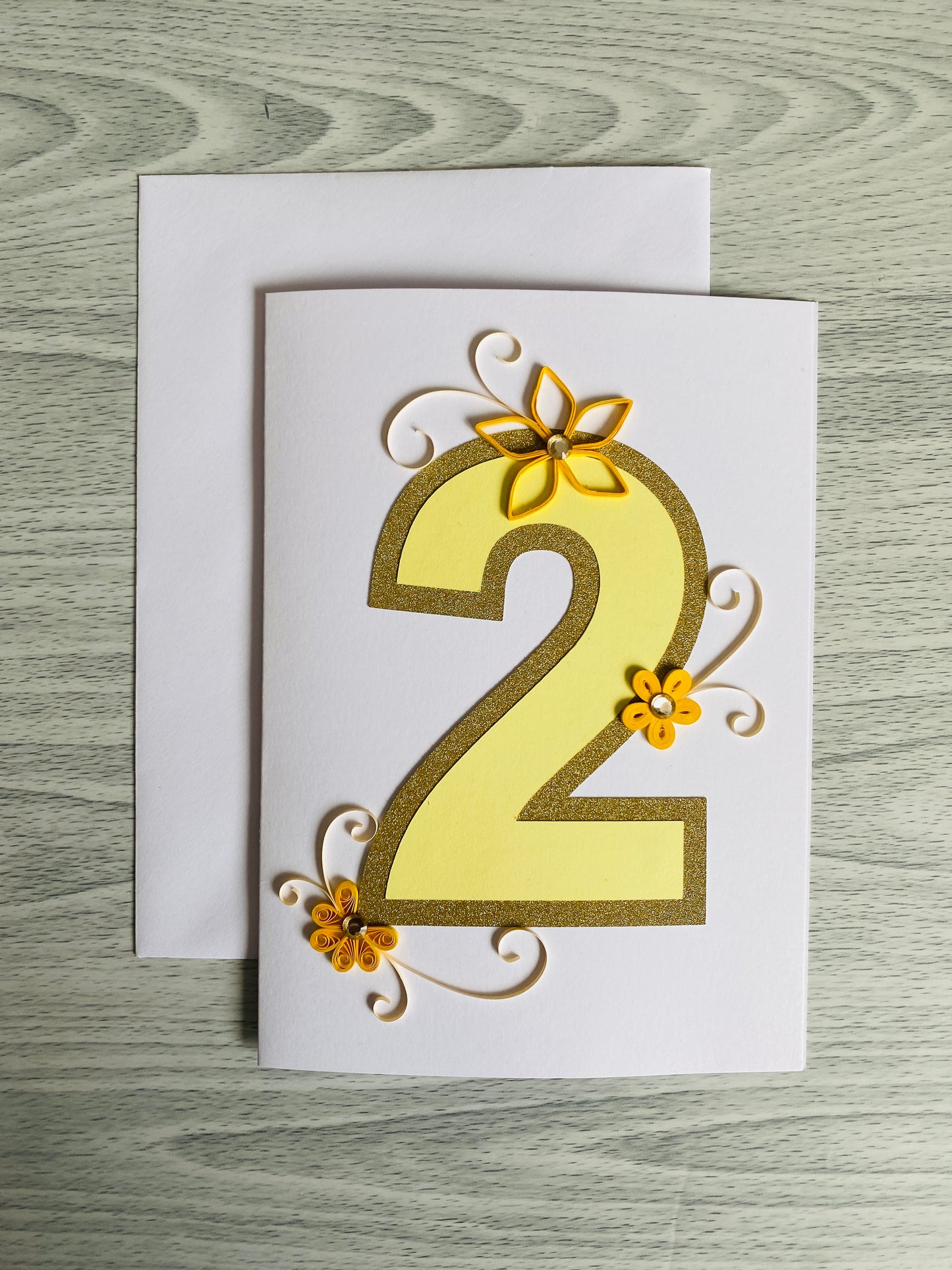 Handmade birthday card with quilled flowers