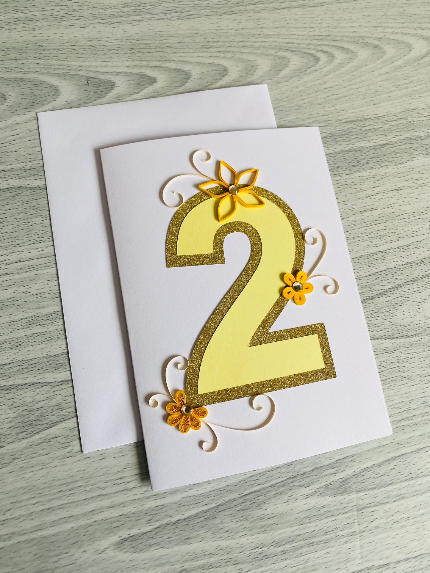 Handmade birthday card with quilled flowers