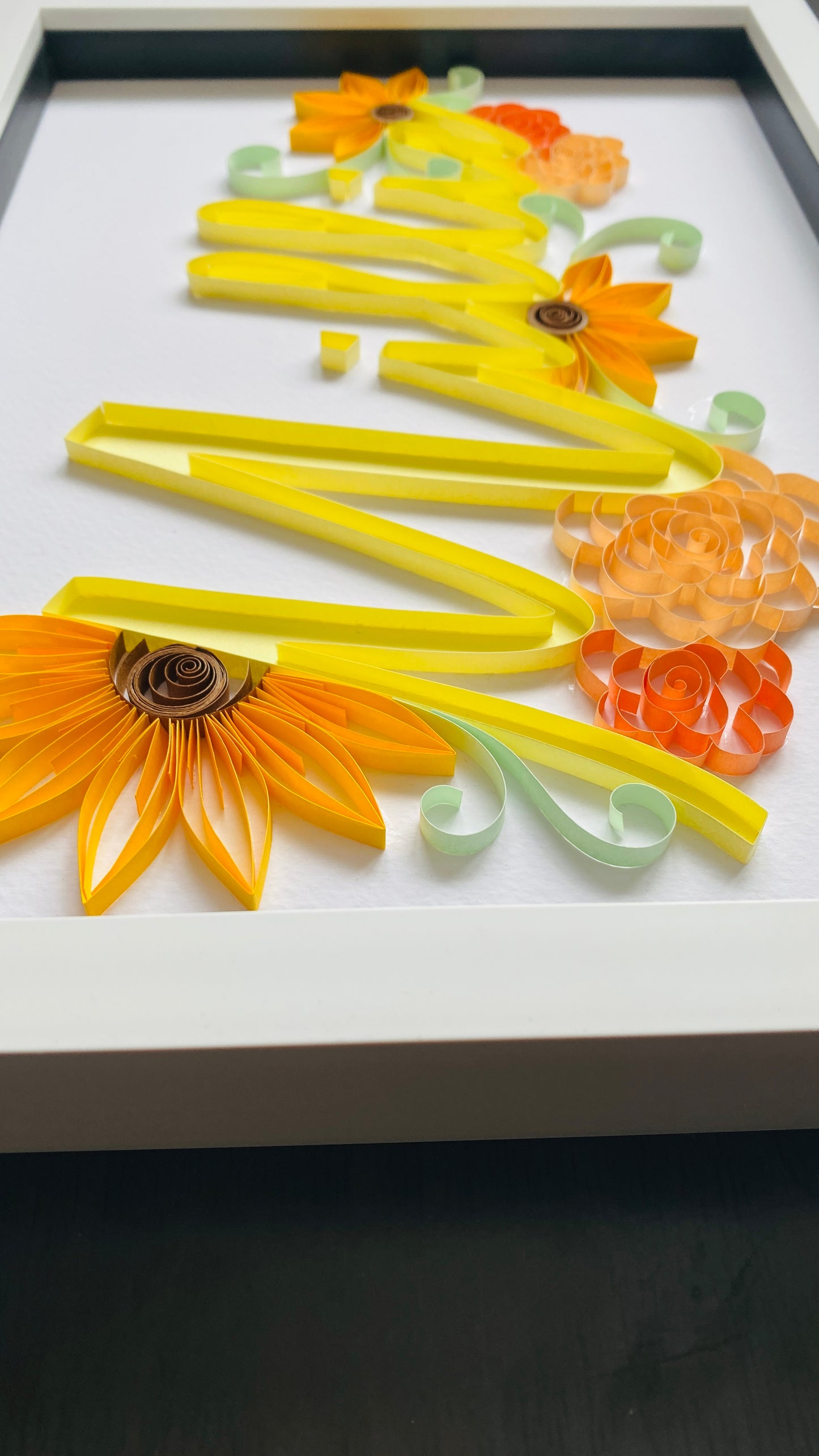 Quilled Sunflower and Roses Name frame