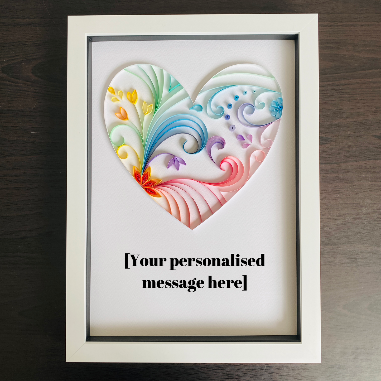 Rainbow Heart Quilling Art – Personalised Anniversary, Wedding, love Gift in Box Frame