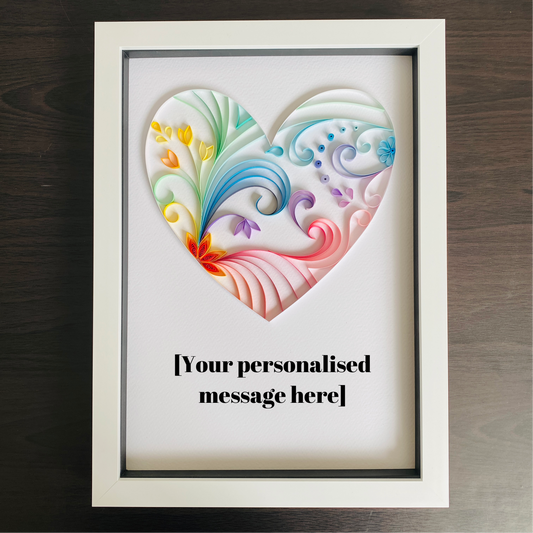 Rainbow Heart Quilling Art – Personalised Anniversary, Wedding, love Gift in Box Frame