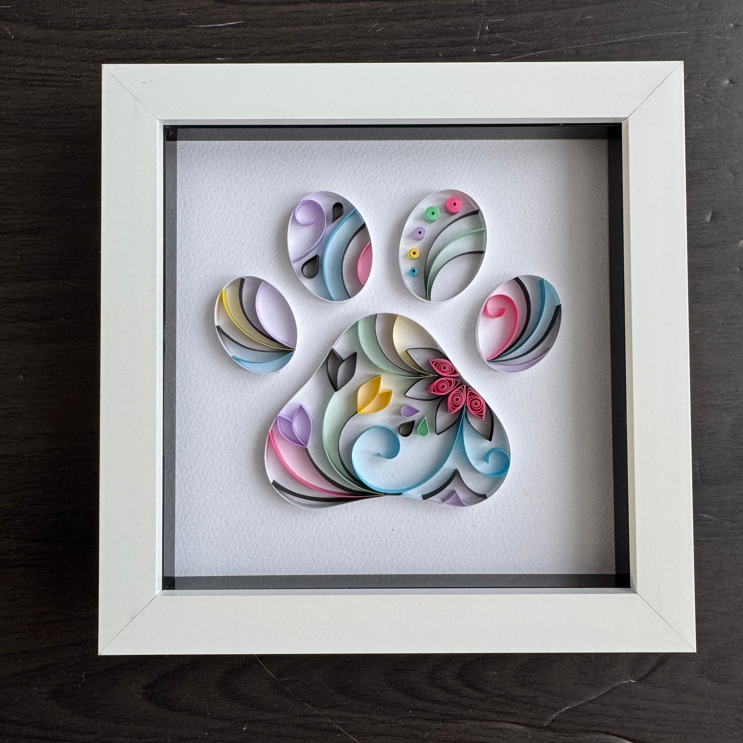 Rainbow Retro Paw Print Quilling Art
