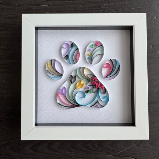 Rainbow Retro Paw Print Quilling Art