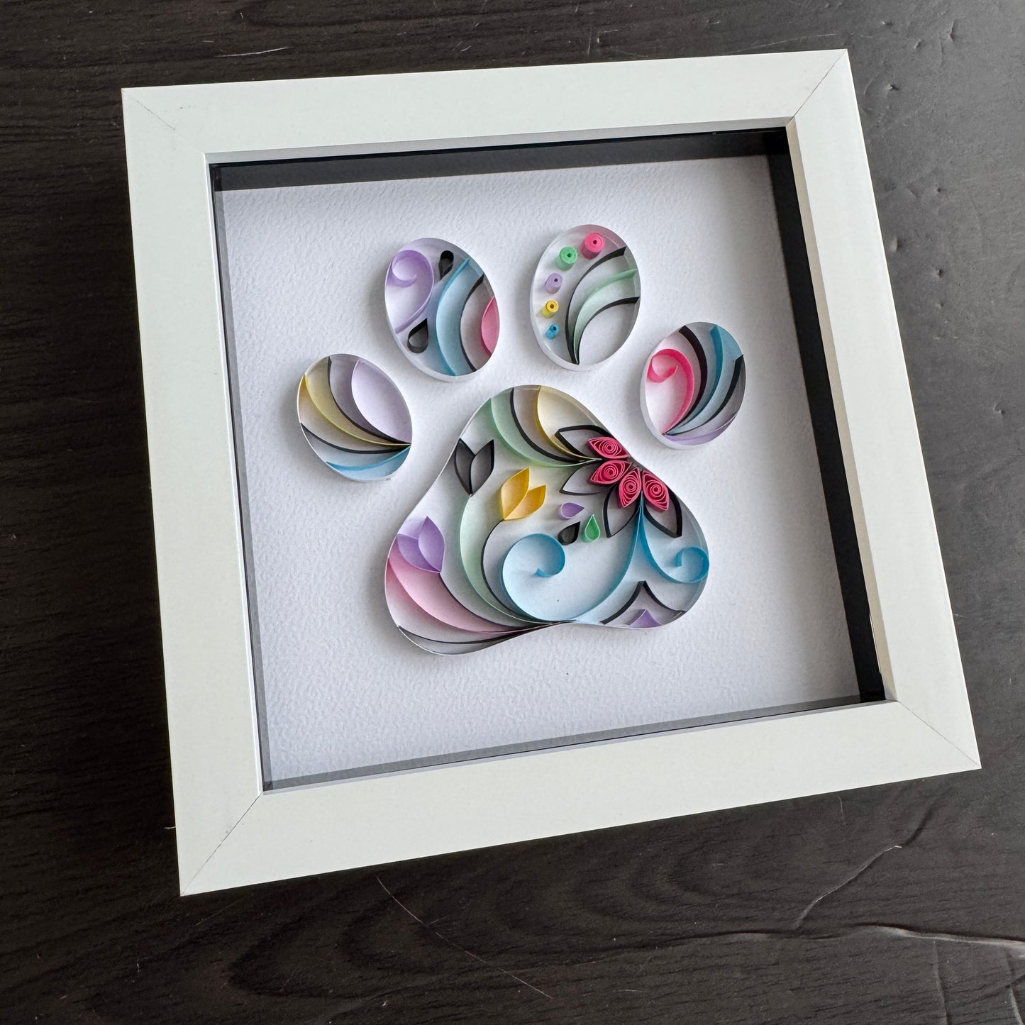 Rainbow Retro Paw Print Quilling Art