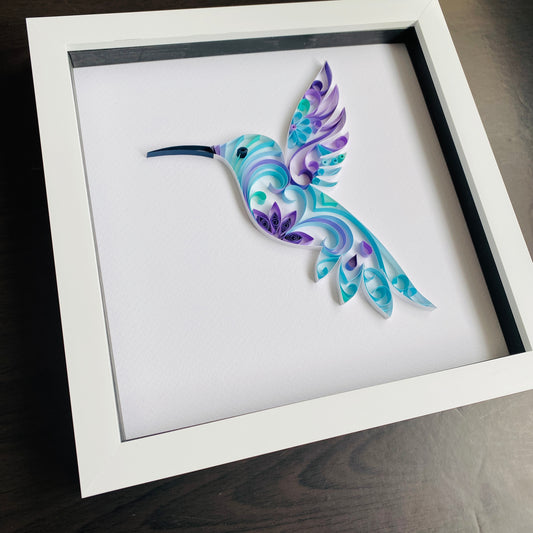 Hummingbird in purple and blue Quilling Art