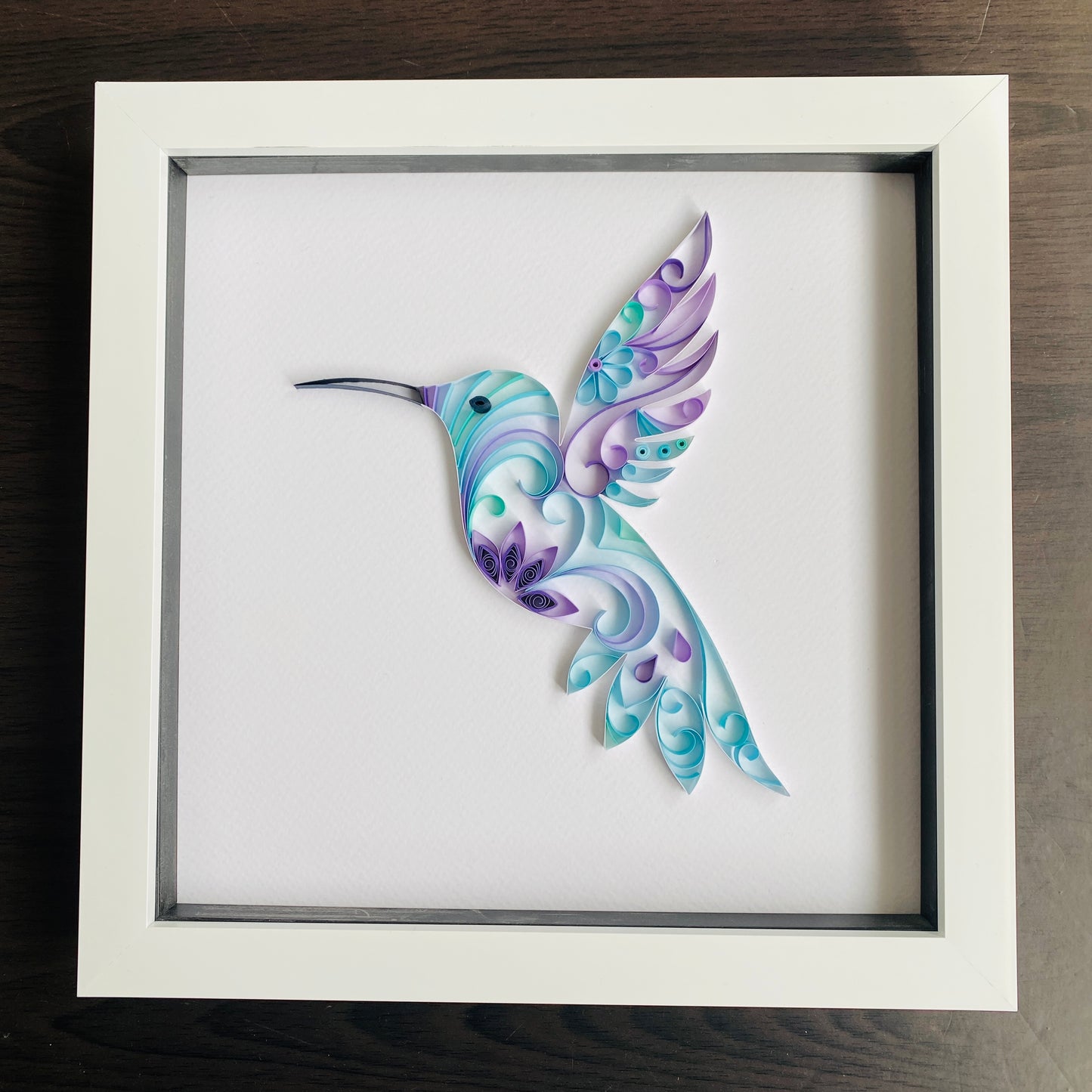 Hummingbird in purple and blue Quilling Art