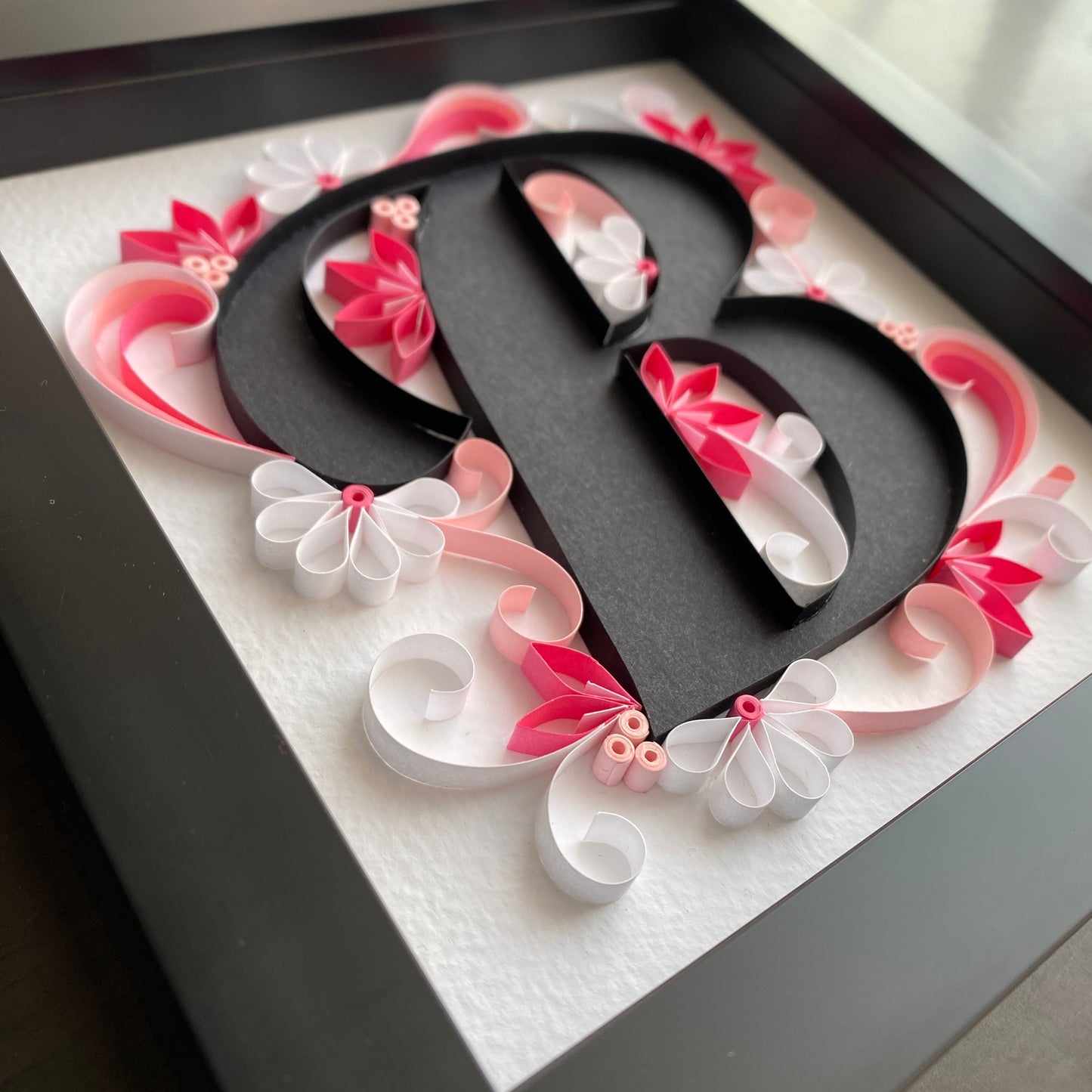 Floral B Pink Quilled Letter Box Frame