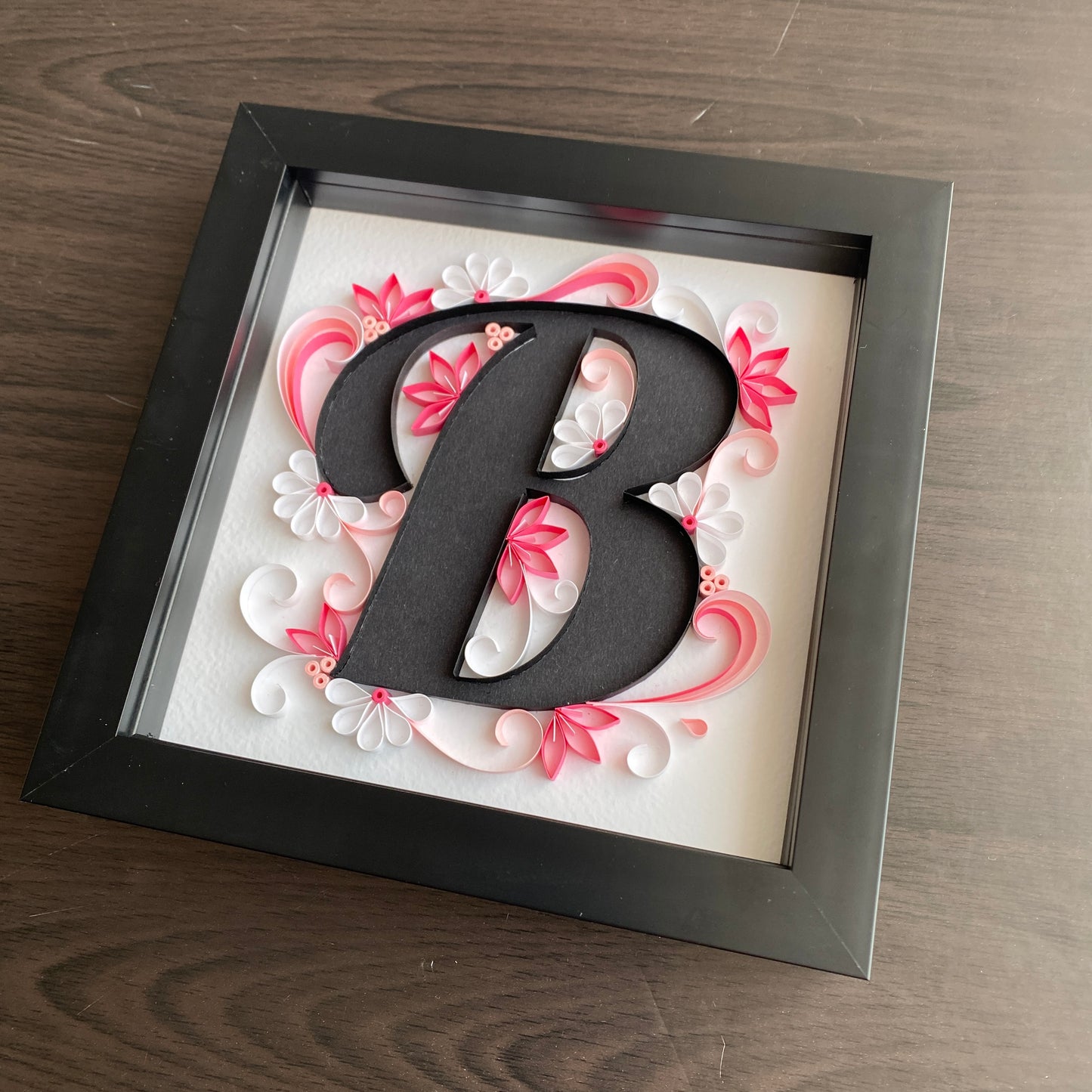 Floral B Pink Quilled Letter Box Frame