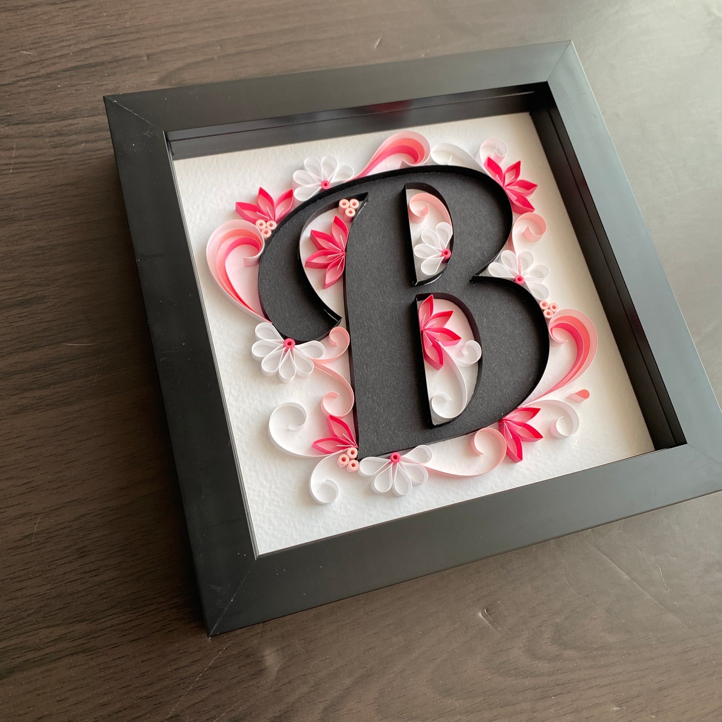 Floral B Pink Quilled Letter Box Frame