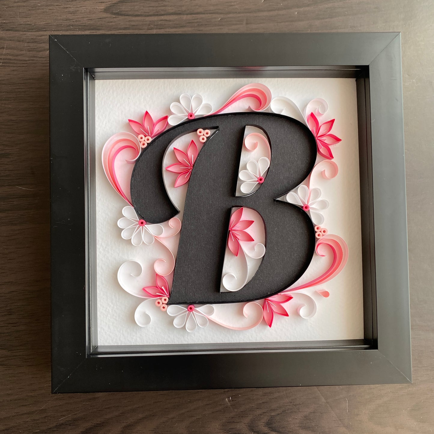 Floral B Pink Quilled Letter Box Frame