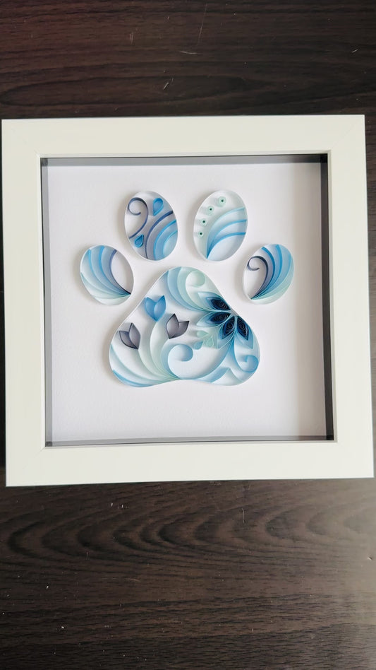 Blue Paw Print Quilling Art