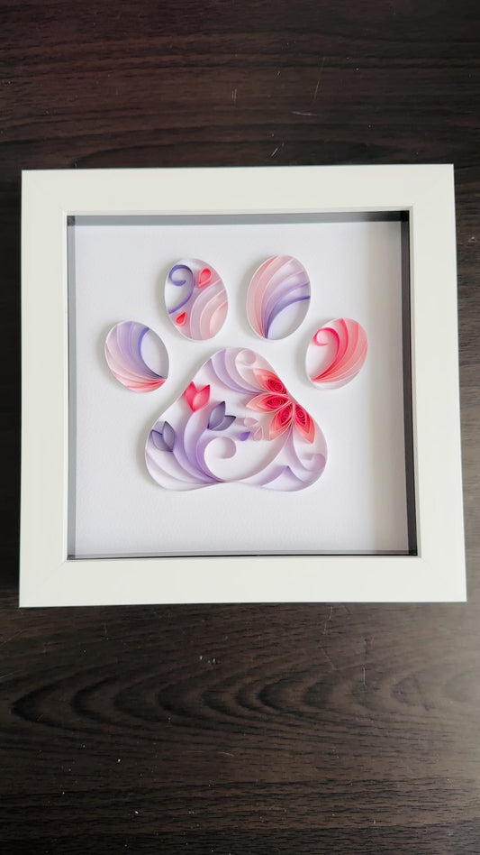 Pink & Purple Paw Print Quilling Art