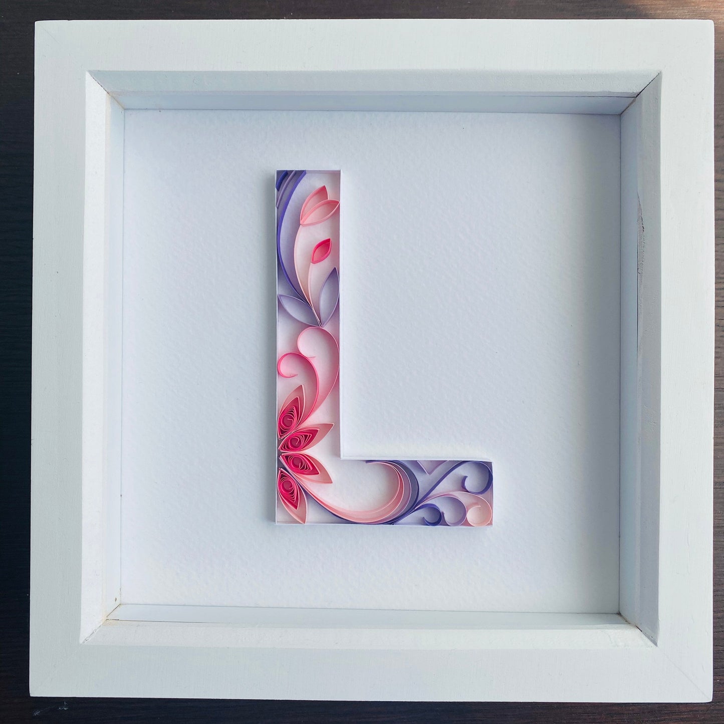 Purple and Pink Quilling Art Letter