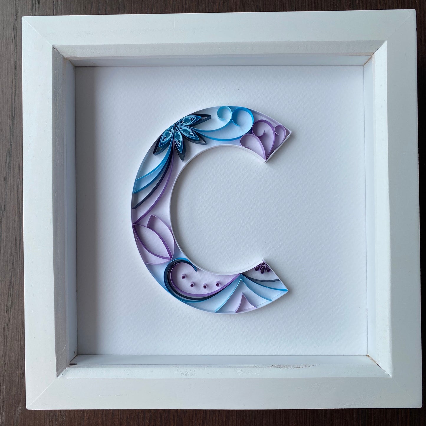 Blue and Purple Quilling Art Letter