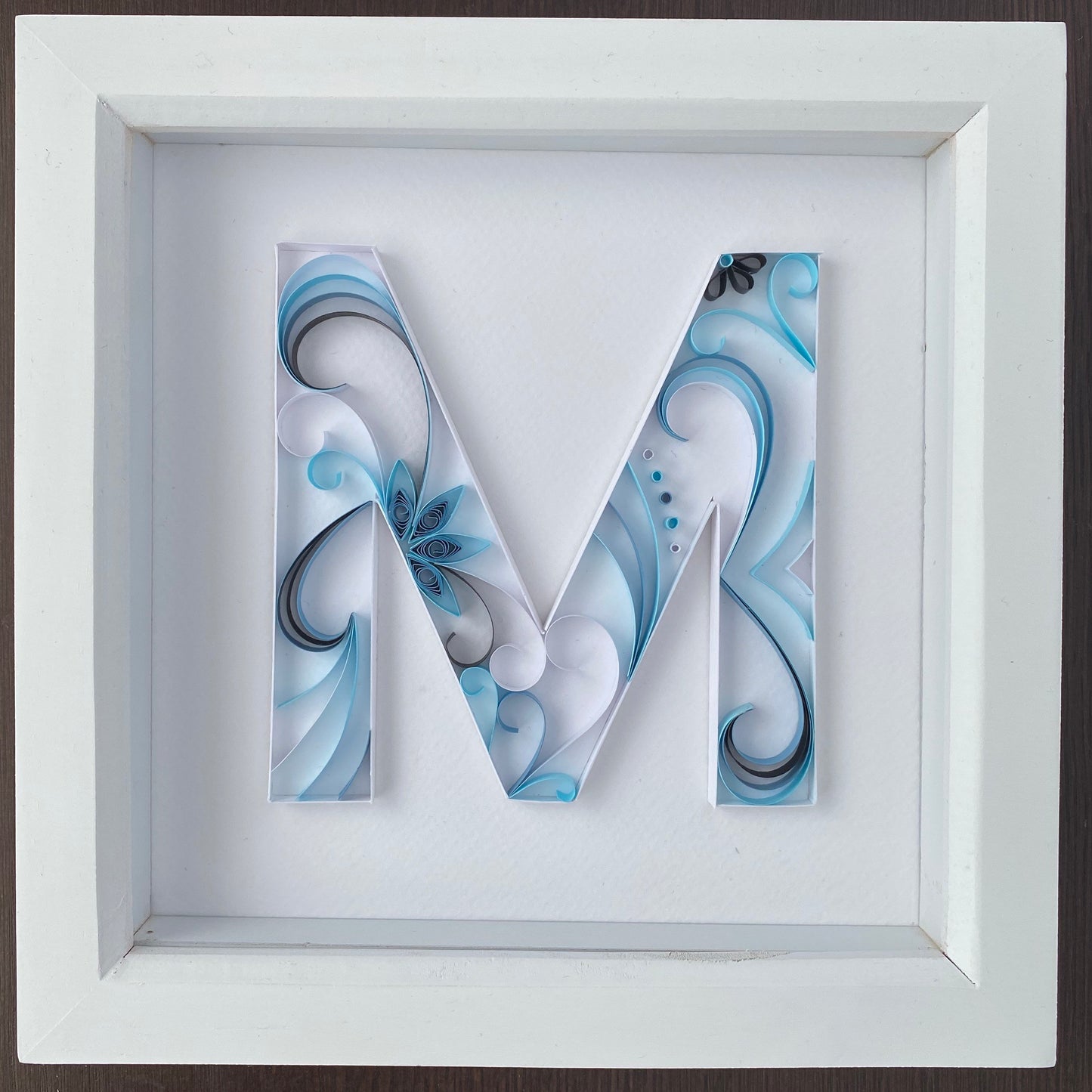 Blue, Black and White Quilling Art Letter