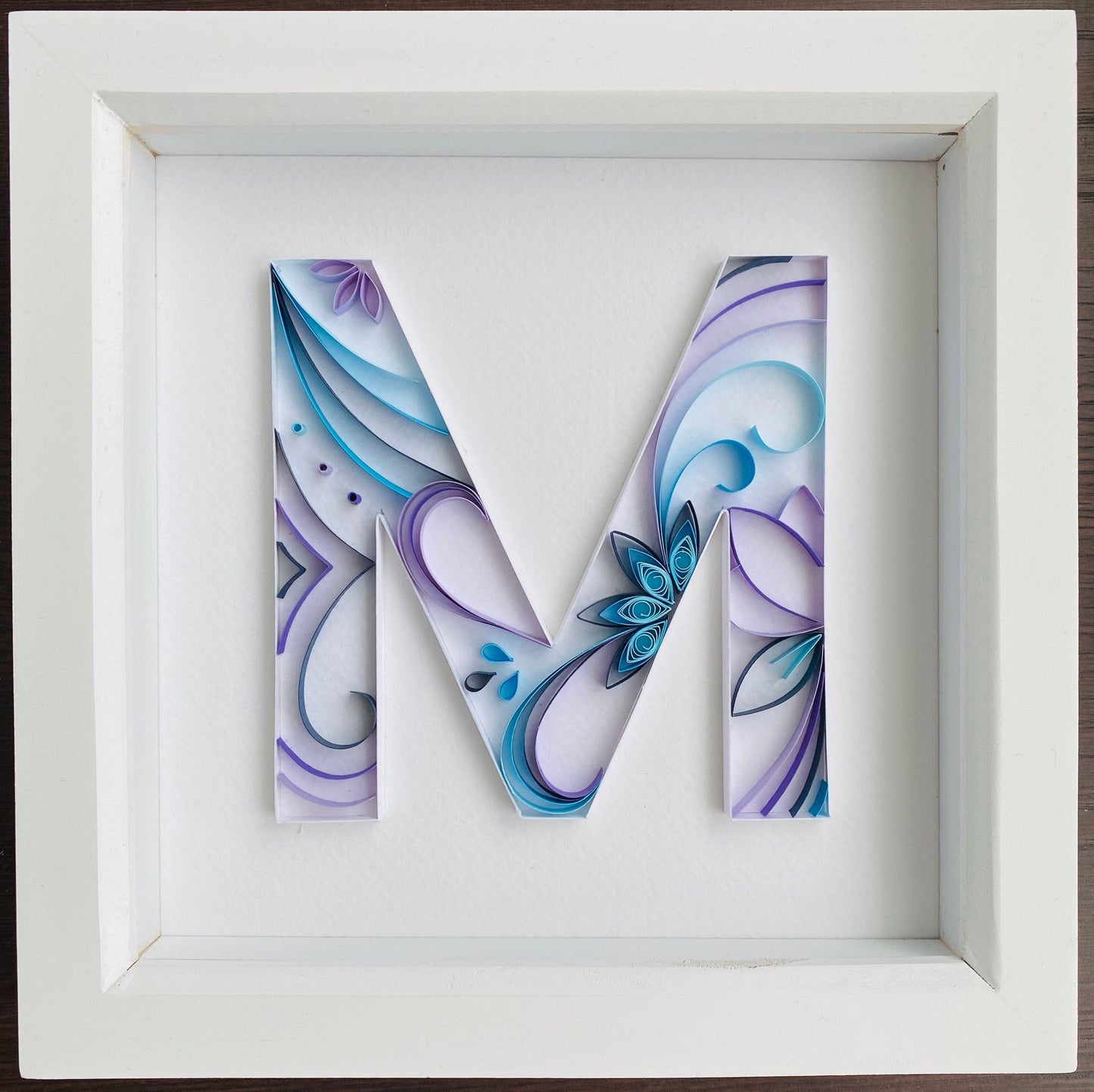 Blue and Purple Quilling Art Letter