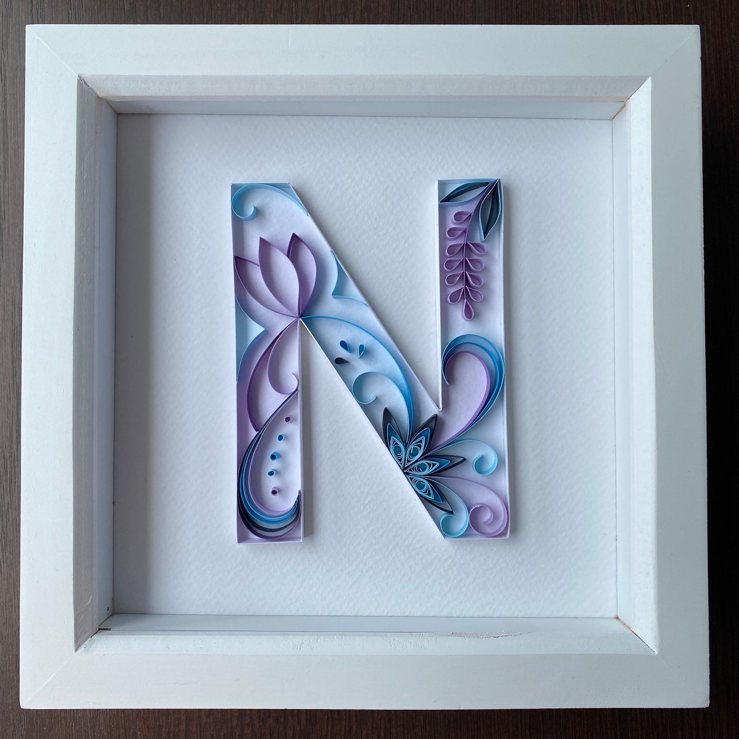 Blue and Purple Quilling Art Letter