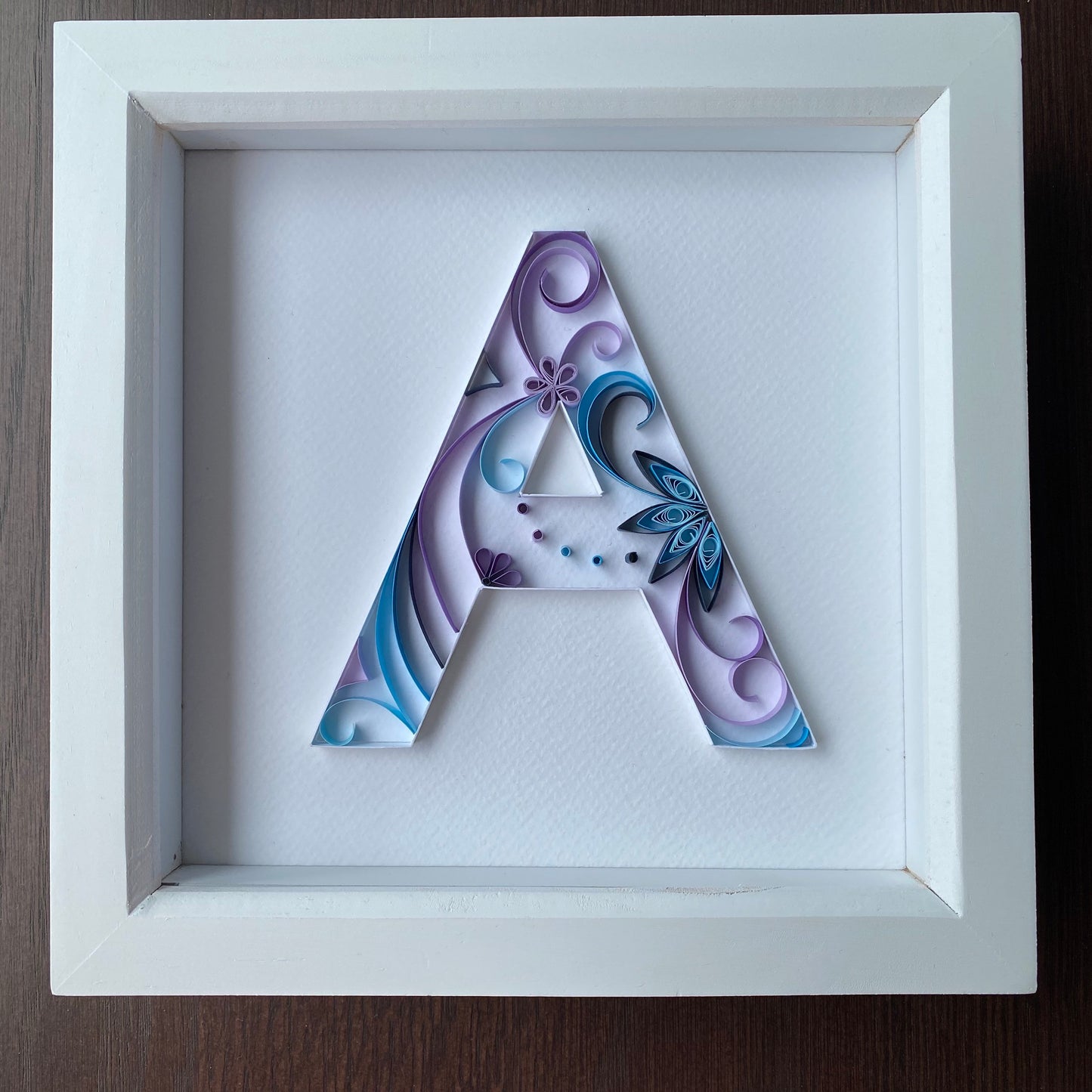 Blue and Purple Quilling Art Letter