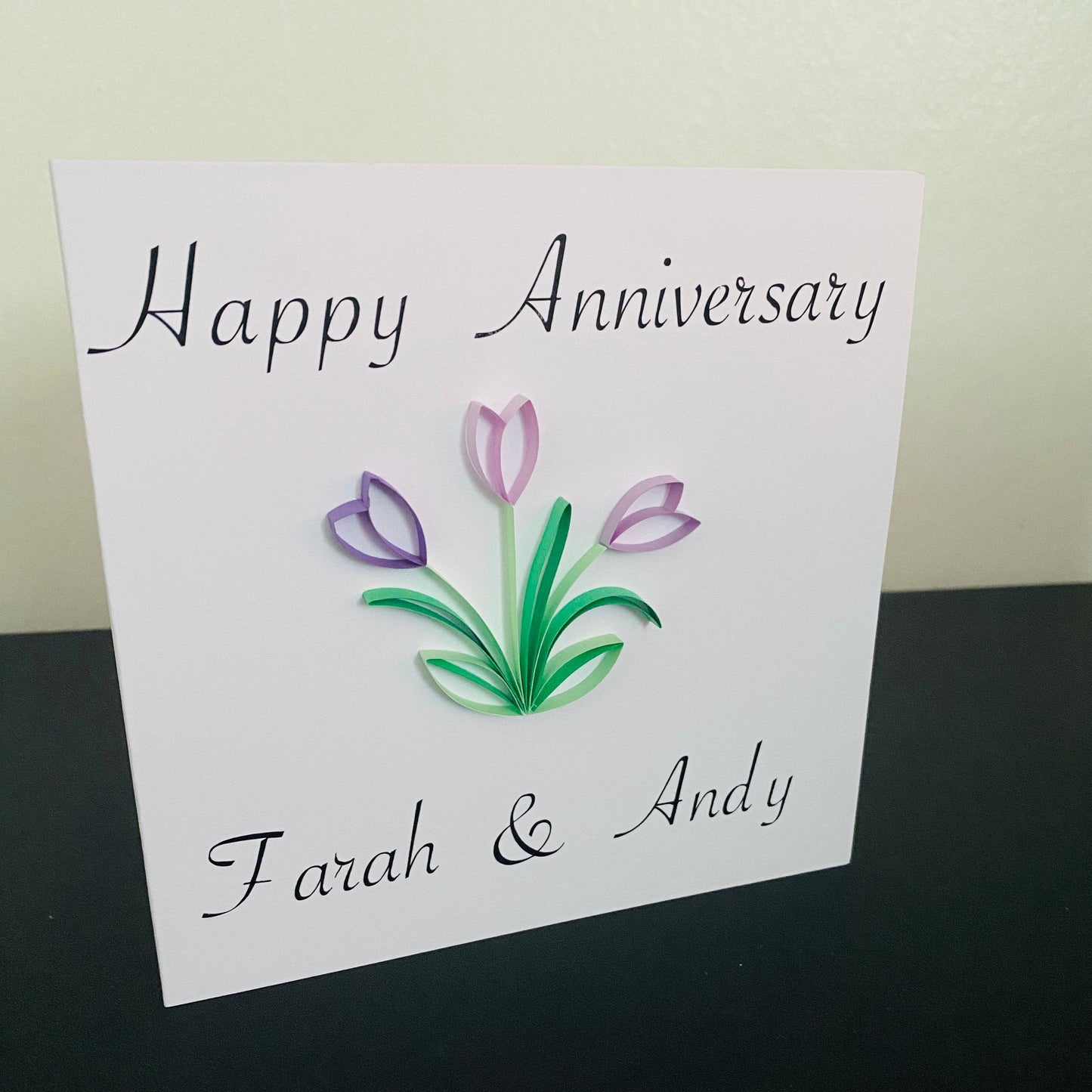 Personalised Card with Quilled tulips