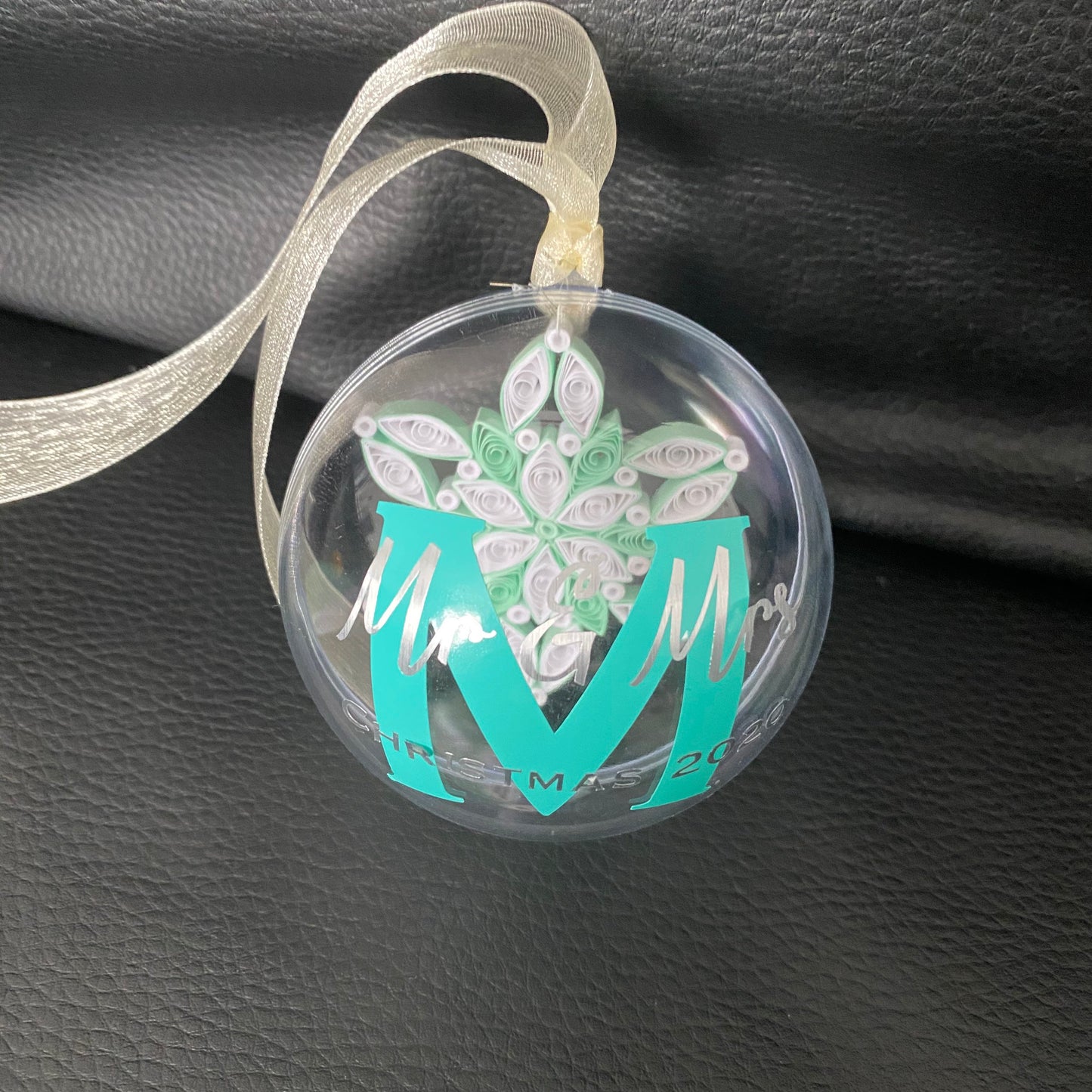 Personalised quilled snowflake in a  Bauble Christmas Tree Ornament