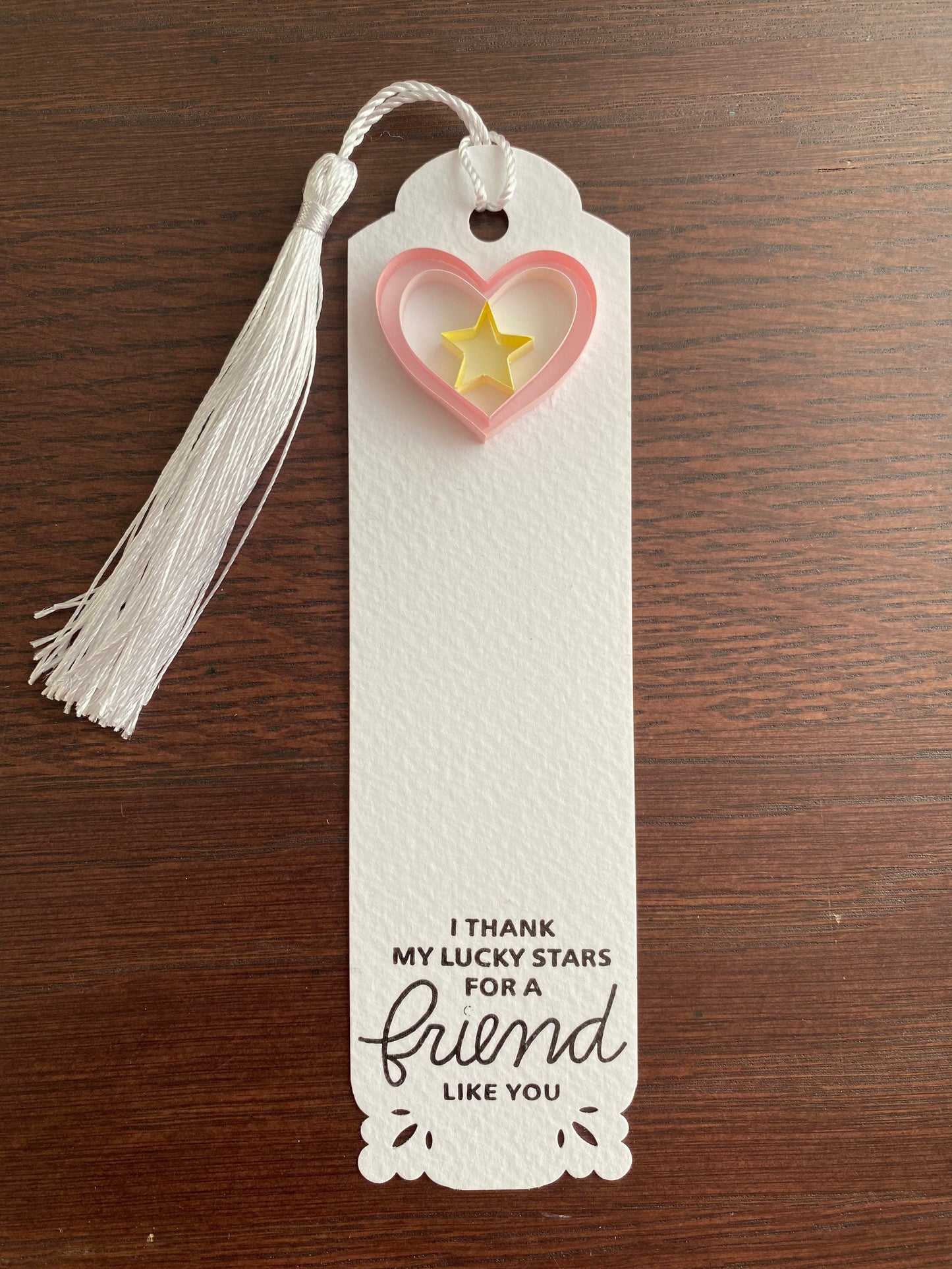 Quilled bookmark with white tassel - made to order with you quote & design