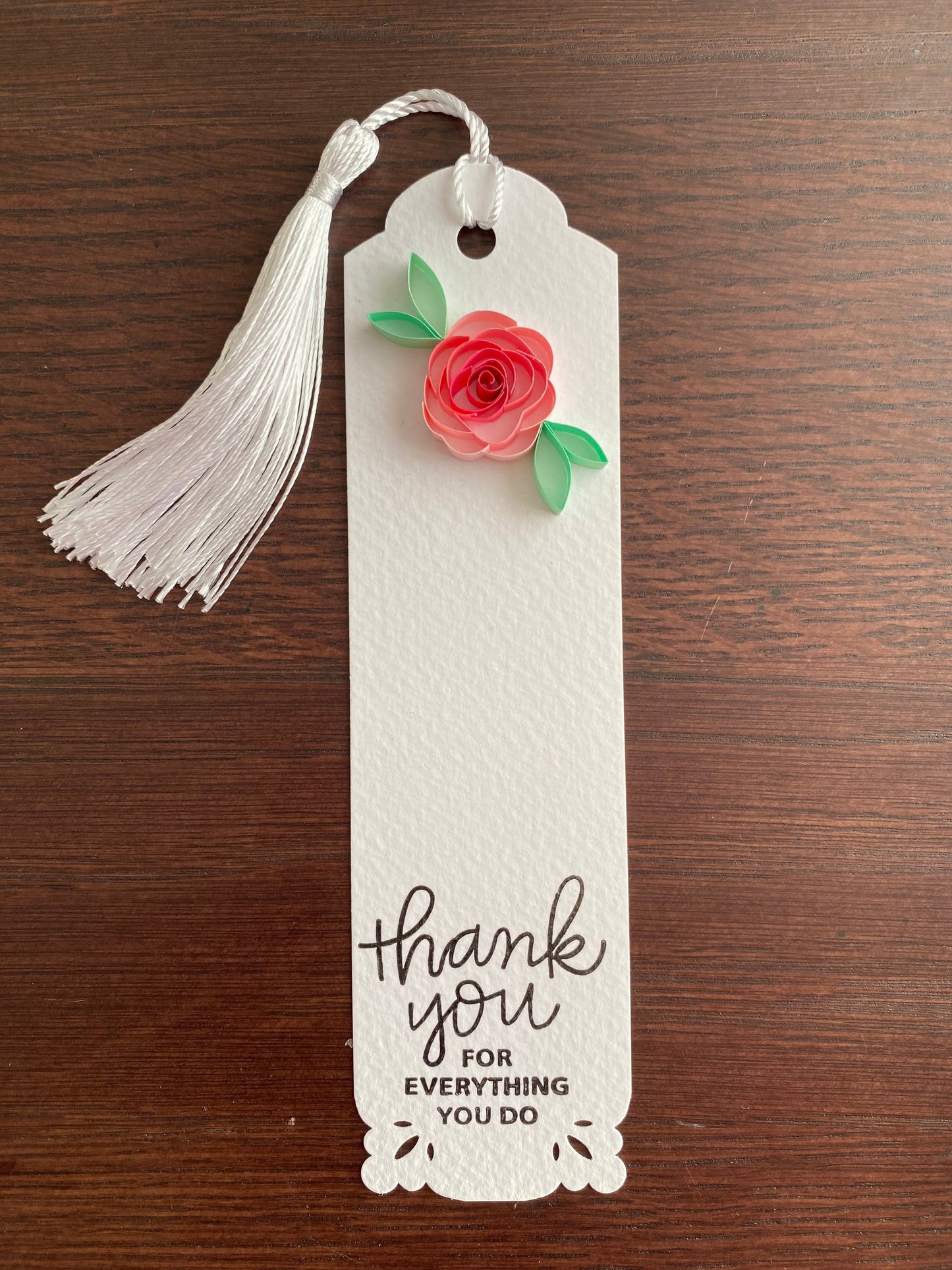 Quilled bookmark with white tassel - made to order with you quote & design