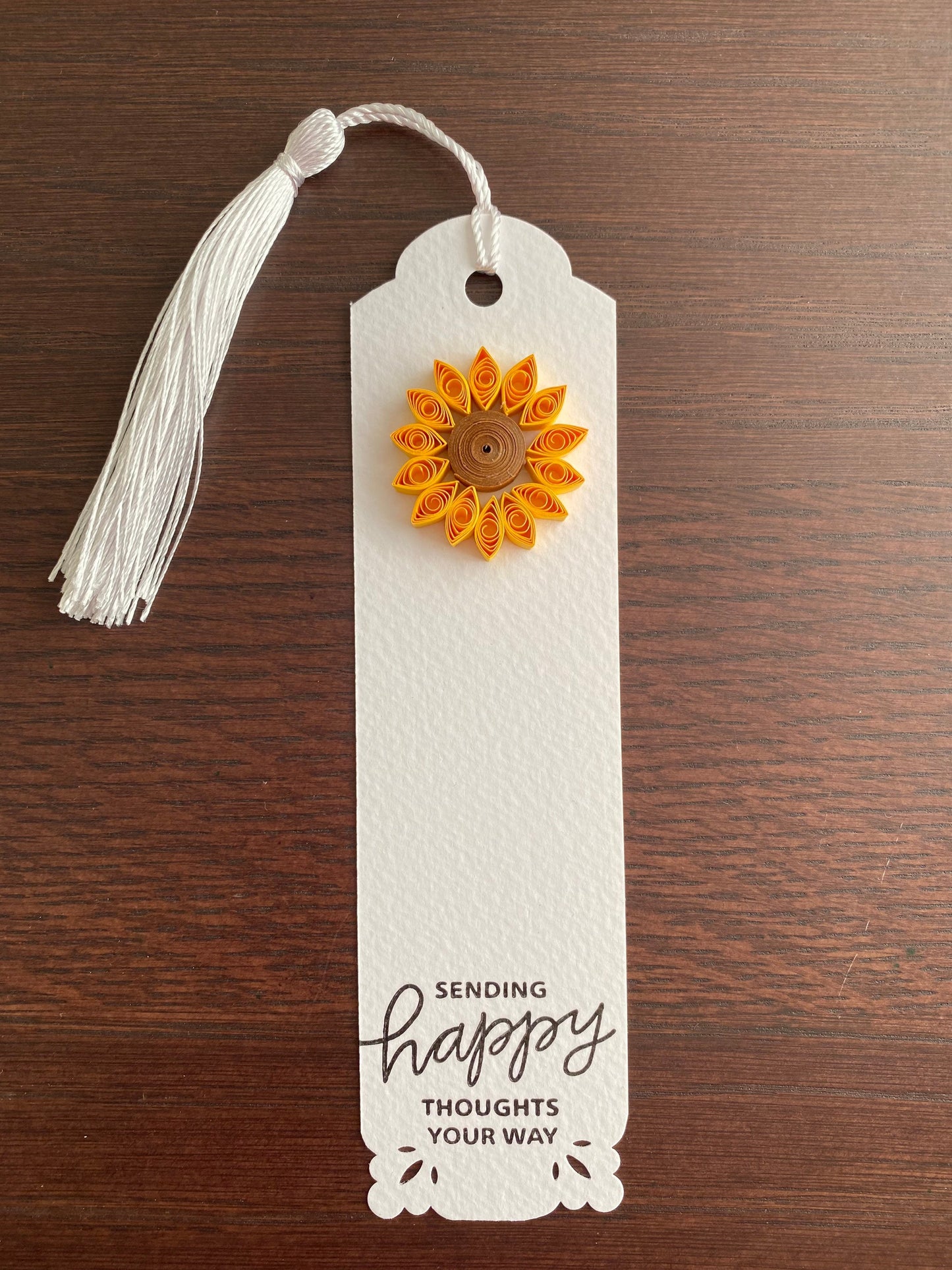 Quilled bookmark with white tassel - made to order with you quote & design