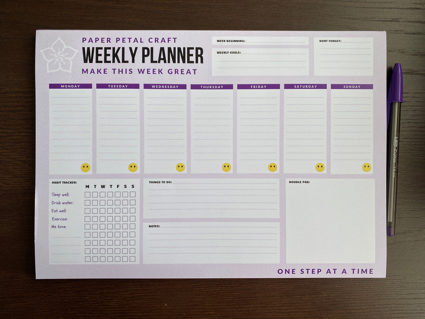 A4 weekly planner - with purple pen