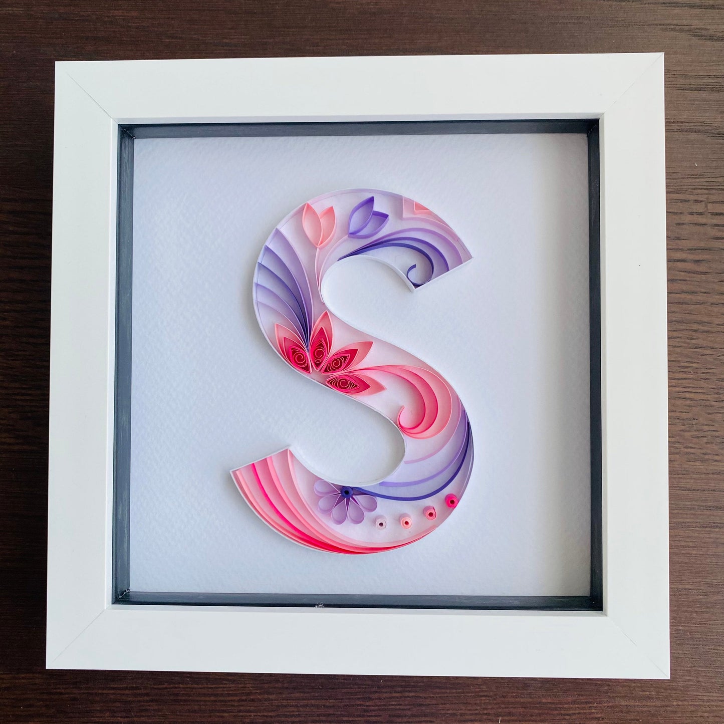 Purple and Pink Quilling Art Letter