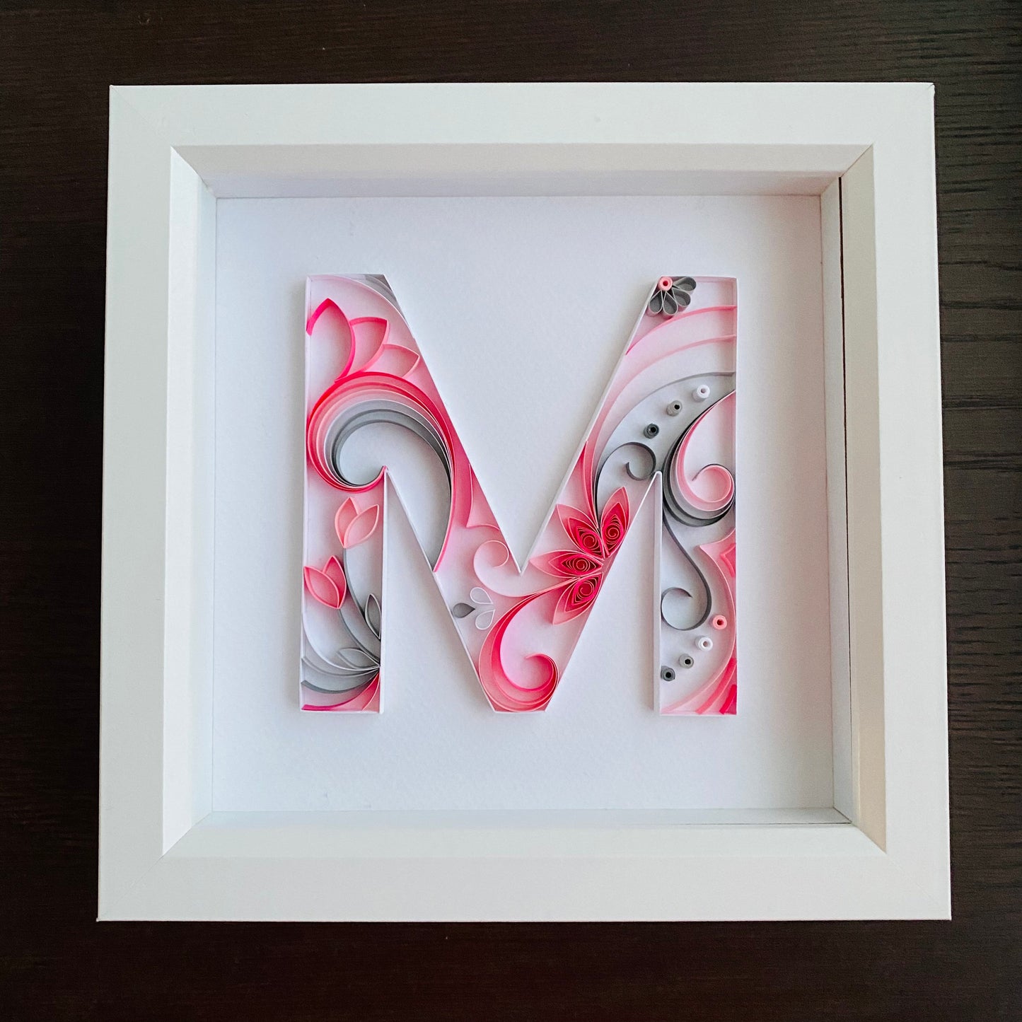 Pink and Grey Quilling Art Letter