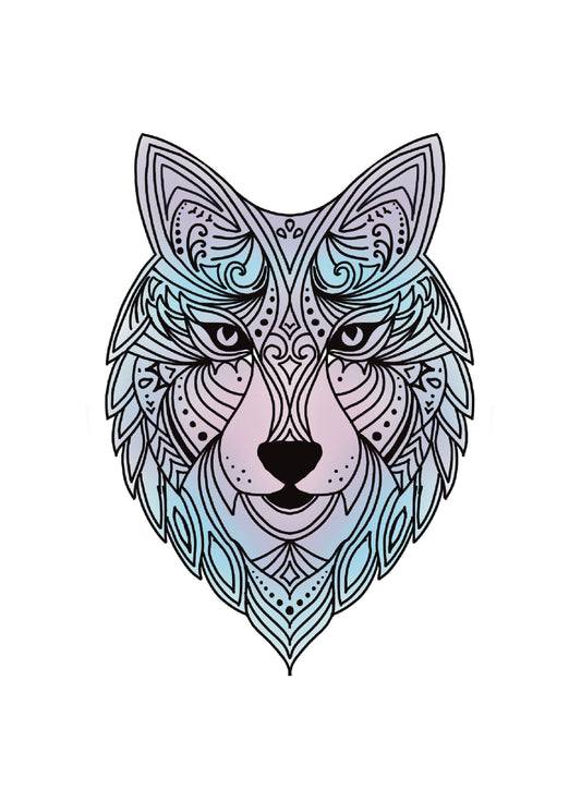 Tribal Wolf print A5 - blue and purple