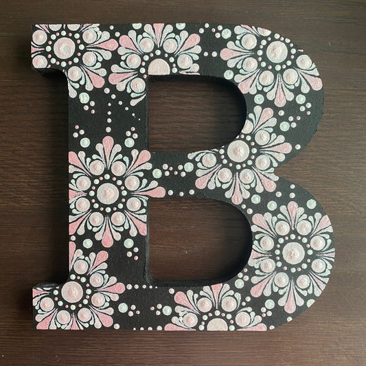 Dot Art Wooden Hand Painted Mandala Letter B - free standing