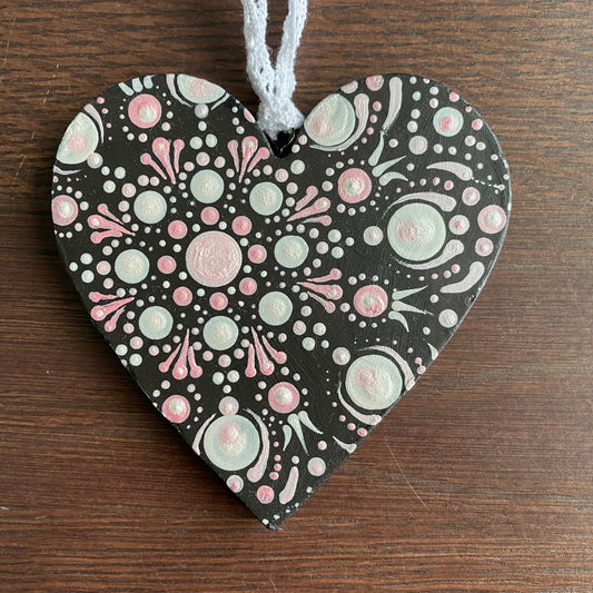 Hand painted hanging heart in dot art mandala