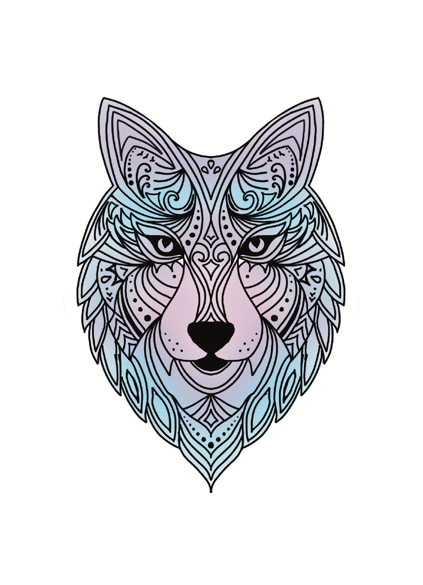 Wolf in blue & lilac A5 Print