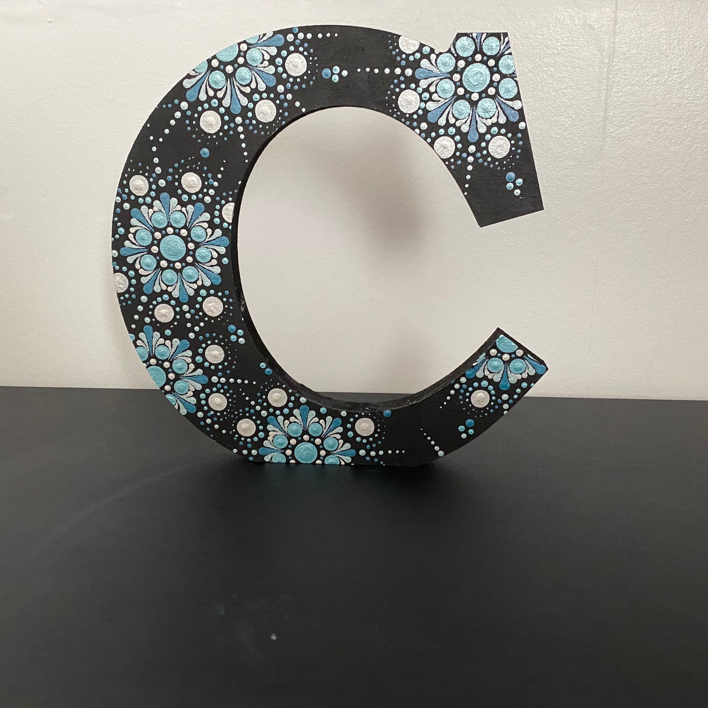 Blue & White Dot Mandala Letter C