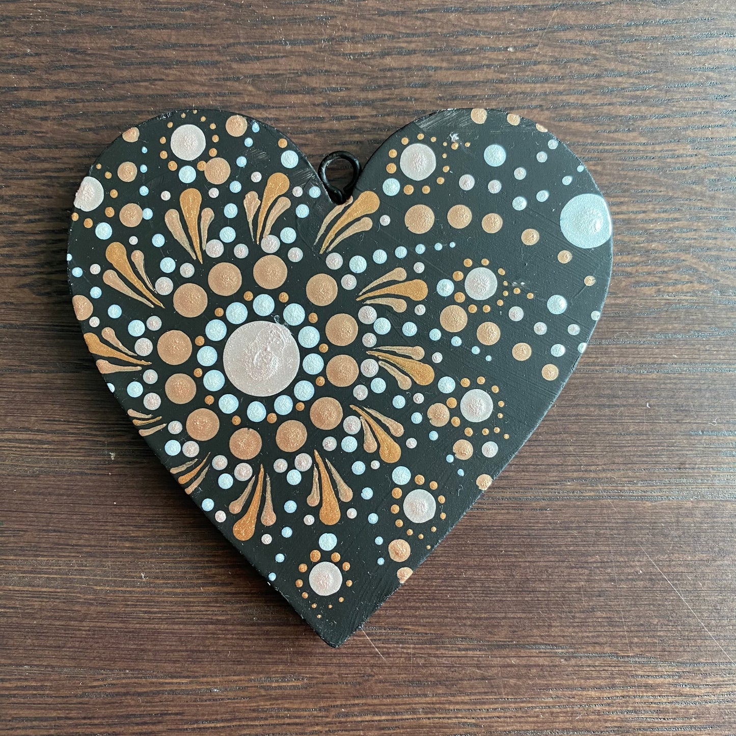 Copper Gold & White Dot Mandala Heart