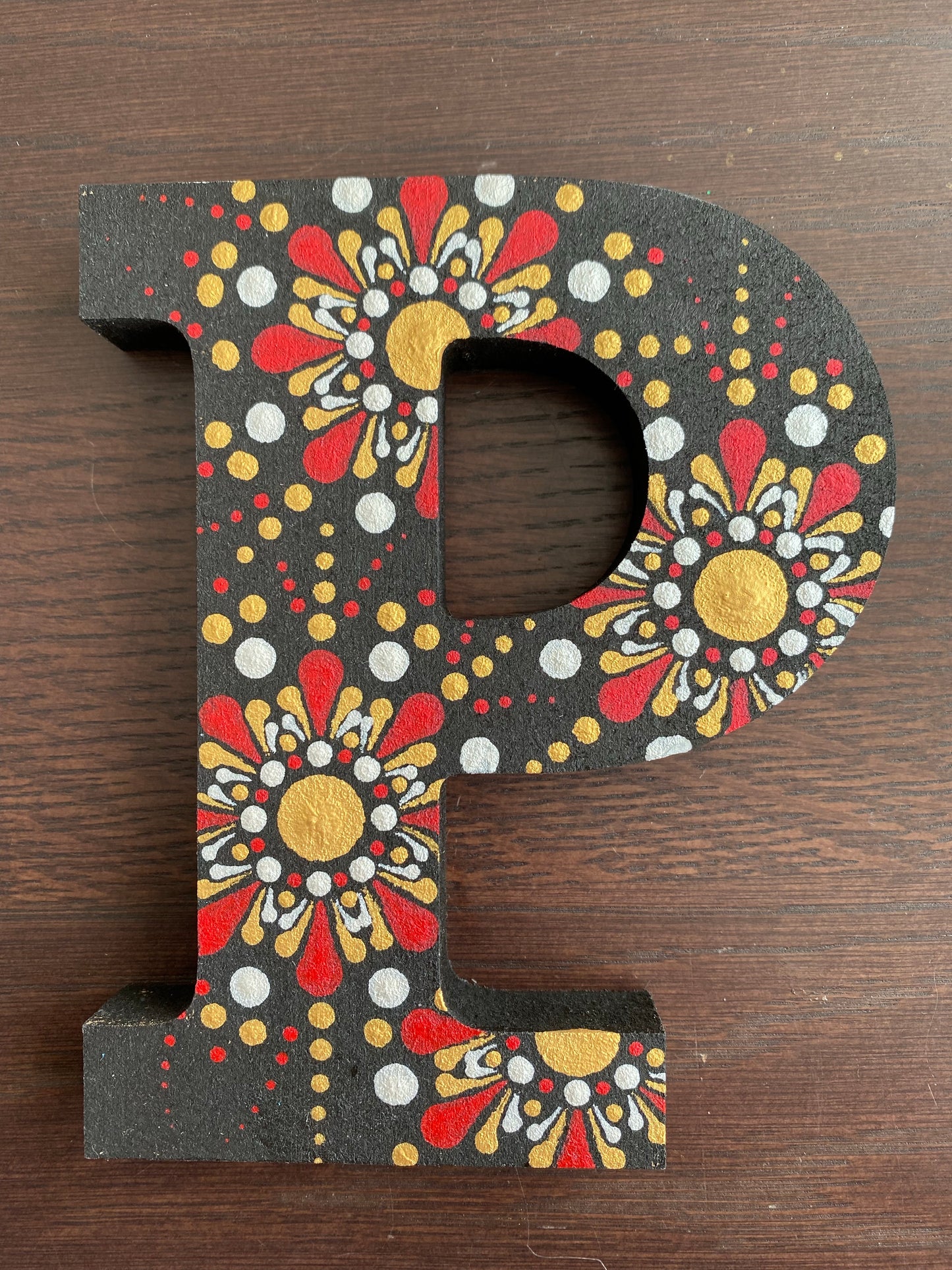 Red, Gold & White Dot Mandala Letter P