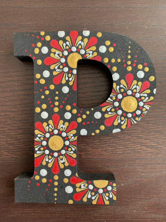 Red, Gold & White Dot Mandala Letter P