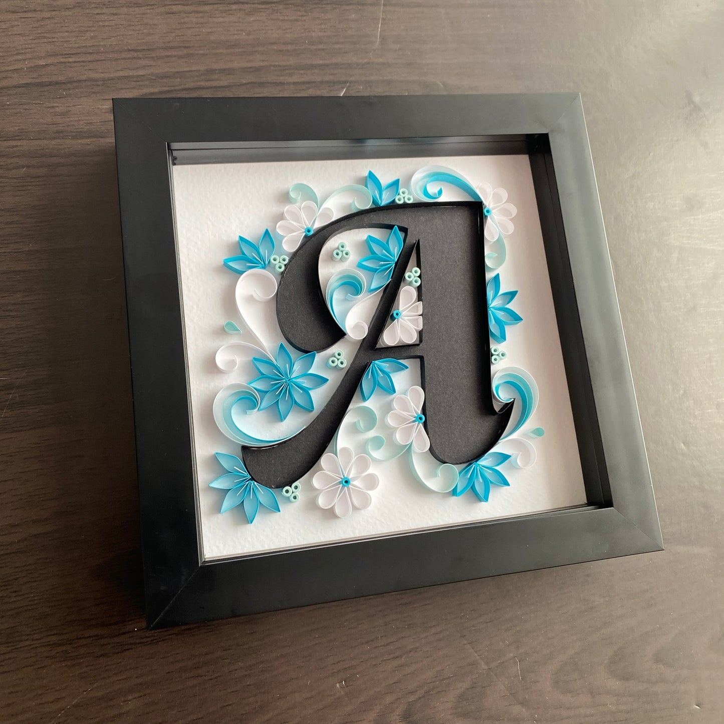 Floral Blue Quilled Letter Box Frame